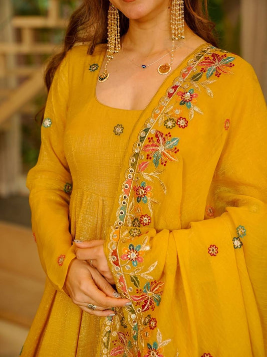 Regal Sunshine Yellow Embroidered Anarkali Ensemble