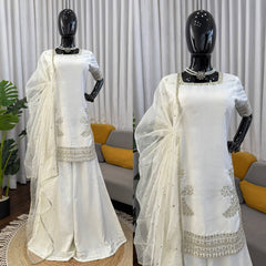 Mustard Gold Embroidered Kurta Sharara Set with Dupatta