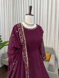 Wine Color Flared Anarkali Dress with Heavy Border Work
