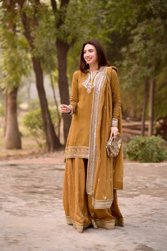 Elegant White Embroidered Kurta Sharara Set with Dupatta