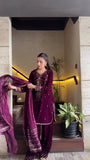 Wine Embroidered Kurta Sharara Set with Dupatta