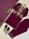 Wine Embroidered Kurta Sharara Set with Dupatta