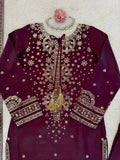 Wine Embroidered Kurta Sharara Set with Dupatta