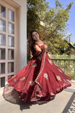 Maroon Embroidered Anarkali Gown with Dupatta
