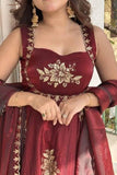 Maroon Embroidered Anarkali Gown with Dupatta