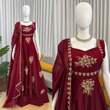 Maroon Embroidered Anarkali Gown with Dupatta