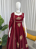Maroon Embroidered Anarkali Gown with Dupatta