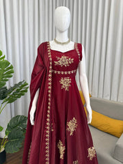 Maroon Embroidered Anarkali Gown with Dupatta