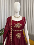 Maroon Embroidered Anarkali Gown with Dupatta