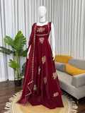 Maroon Embroidered Anarkali Gown with Dupatta