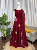 Maroon Embroidered Anarkali Gown with Dupatta
