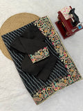 Midnight Black Elegance Saree with Floral Border