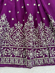 Royal Purple Embroidered Anarkali Suit Set with Dupatta for Women