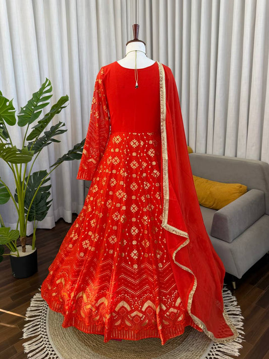 Bridal Red Embroidered Anarkali Gown with Dupatta