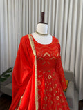 Bridal Red Embroidered Anarkali Gown with Dupatta