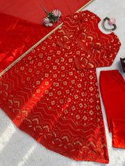 Bridal Red Embroidered Anarkali Gown with Dupatta