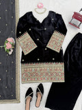 Black Velvet Kurta with Rich Multicolor Embroidered Sleeves & Regal Handwork