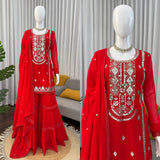 Designer Red Sharara Suit with Embroidered Kurta & Dupatta