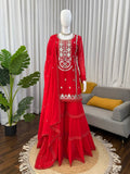 Designer Red Sharara Suit with Embroidered Kurta & Dupatta