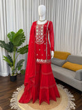 Designer Red Sharara Suit with Embroidered Kurta & Dupatta