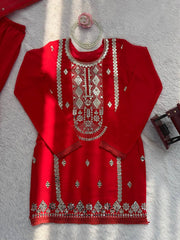 Royal Red Sharara Set with Intricate Mirror Embroidery, Statement Kurta & Flowing Dupatta