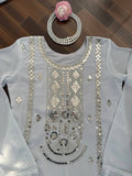Ethereal Ice Grey Sharara Set with Handcrafted Mirror Embroidery, Flowy Tiered Gharara & Graceful Dupatta Elegance