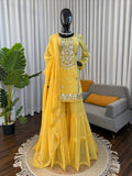 Sunshine Yellow Sharara Set with Mirror Work Kurta, Flowing Layered Gharara & Elegant Dupatta