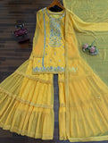 Sunshine Yellow Sharara Set with Mirror Work Kurta, Flowing Layered Gharara & Elegant Dupatta