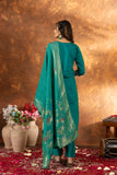 Teal Green Embroidered Kurta Pant Set with Banarasi Dupatta