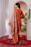 Rust Orange Embroidered Kurta Pant Set with Floral Organza Dupatta