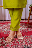Lime Green Embroidered Kurta Pant Set with Floral Organza Dupatta