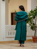 Teal Green Anarkali Kurta Set with Embroidered Dupatta