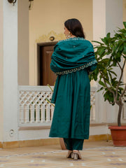 Teal Green Anarkali Kurta Set with Embroidered Dupatta