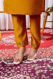 Mustard Yellow Embroidered Kurta Pant Set with Floral Organza Dupatta