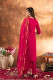 Rani Pink Embroidered Kurta Pant Set with Banarasi Dupatta