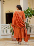 Rust Orange Anarkali Kurta Set with Embroidered Dupatta