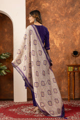 Royal Purple Embroidered Kurta Pant Set with Printed Dupatta