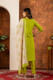 Lime Green Embroidered Kurta Pant Set with Dupatta