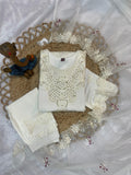 Elegant White Embroidered Kurta Set with Floral Detailing & Sheer Dupatta