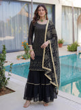 Elegant black embroidered sharara suit for women with dupatta