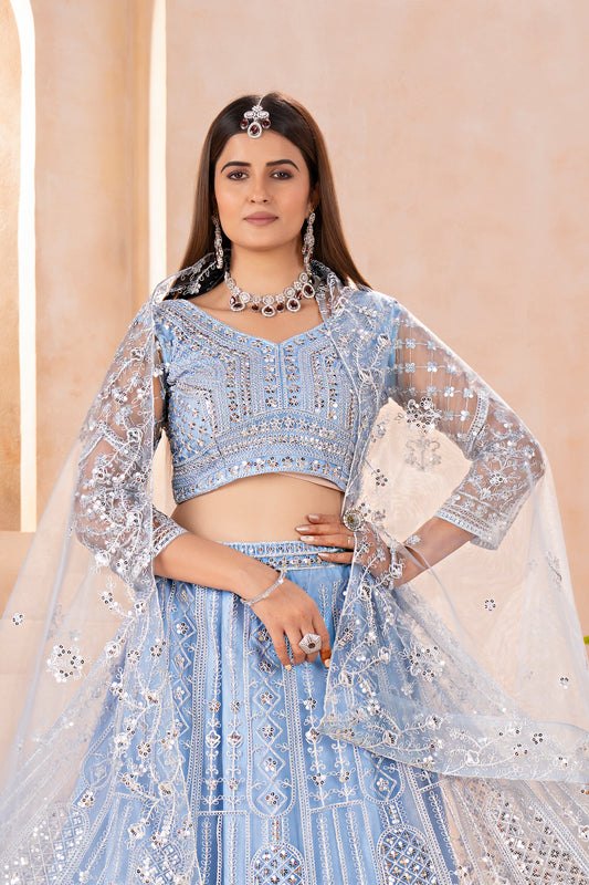 Luxury sky blue ethnic lehenga perfect for weddings and receptions