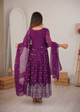 Traditional purple Anarkali suit set with silver embroidery details