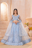 Sky blue embroidered bridal lehenga choli with designer net dupatta
