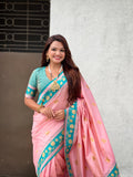 traditional-baby-pink-silk-saree-with-lotus-motifs