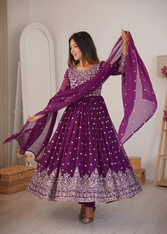 Designer purple ethnic Anarkali dress for festive and wedding wear