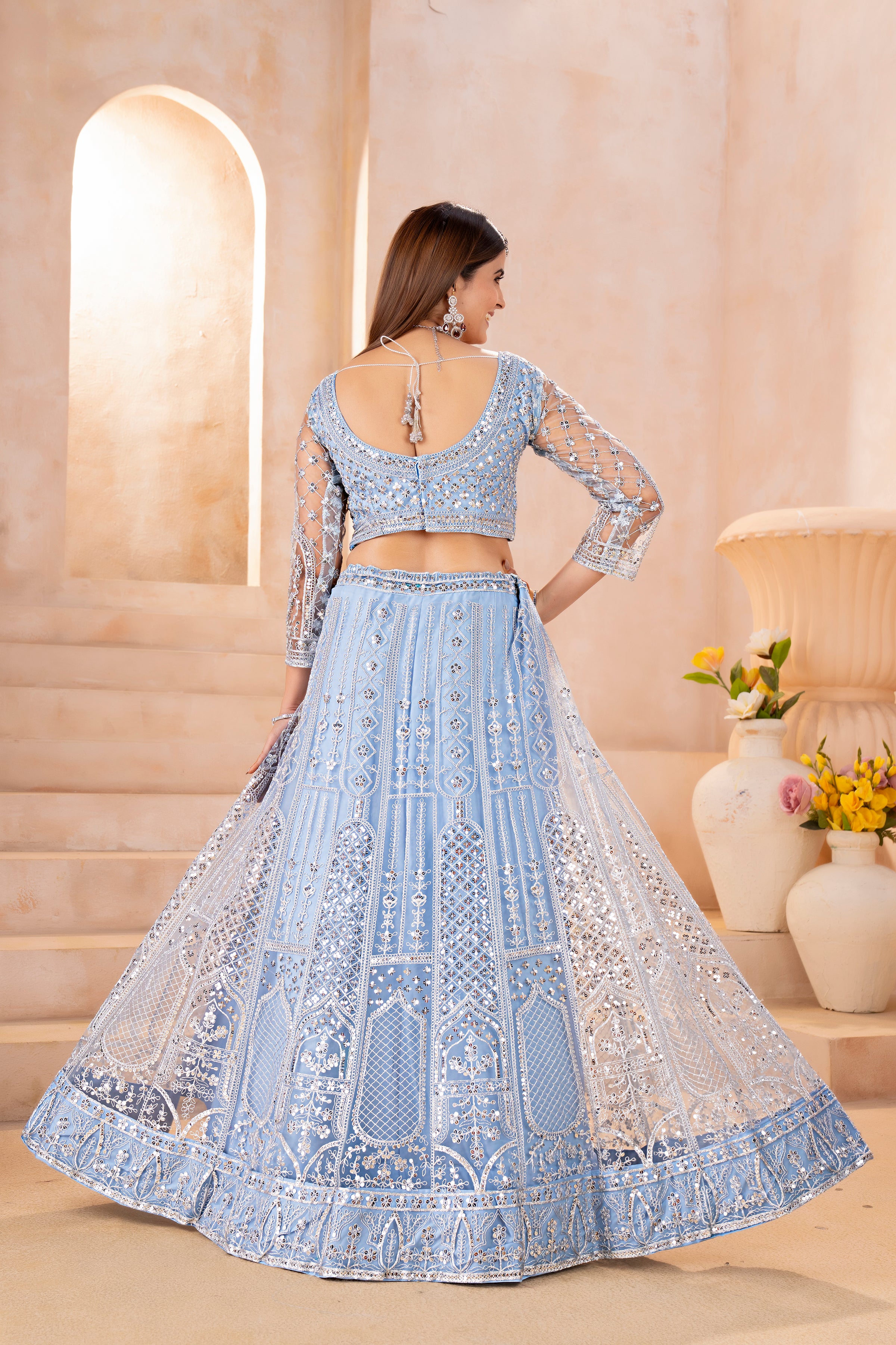 Heavy embroidered sky blue lehenga set for bridal and festive wear