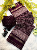 Floral woven Indian saree in deep purple color for women