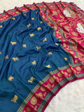 Premium Maharashtrian Paithani saree in royal blue with decorative lotus pallu and luxurious silk finish.
