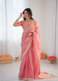 Peach Glow Elegance Saree with Golden Border