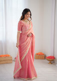 Peach Glow Elegance Saree with Golden Border